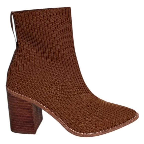 Steven By Steve Madden Nara Sock Booties Camel Brown 7.5 Stacked Block Heel - Picture 6 of 8
